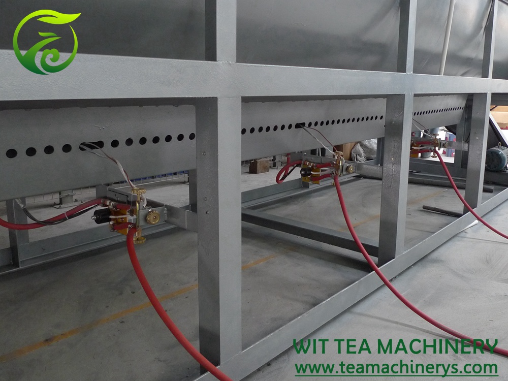 ZC-6CSTL-Q100 continuous table tea steam roaster drying machine capacity about 400 kg/h, use gas heating, speed and temperature can adjustable, quality good !